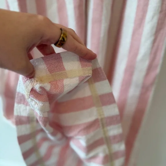 Vintage Tracy Feith Pink‎ White Striped Cotton Midi Dress Puff Sleeve Size 0 - Picture 8 of 9